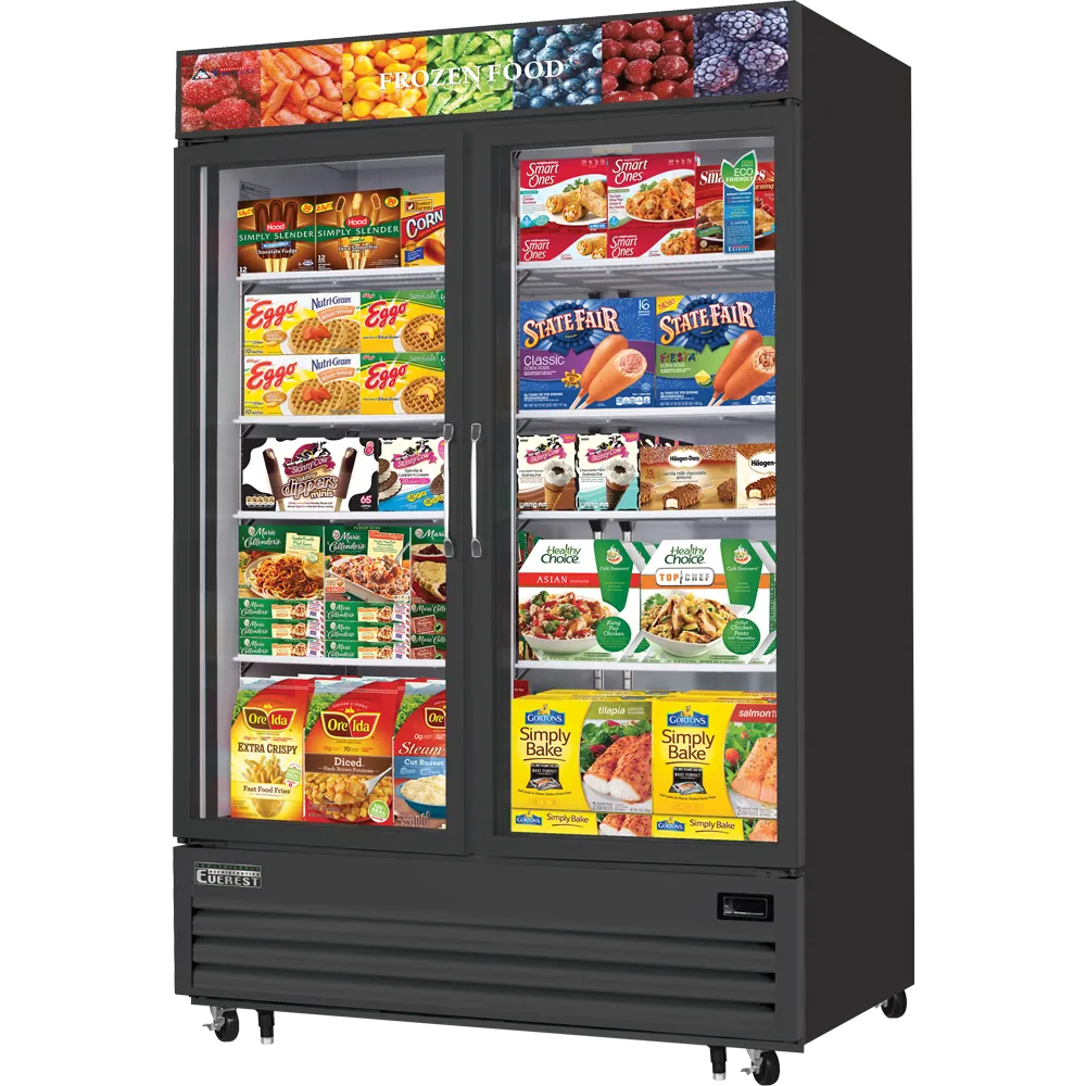 Everest Refrigeration EMGF48B 54" 2 Glass Door Freezer Merchandiser in Black, 48 cu. ft.