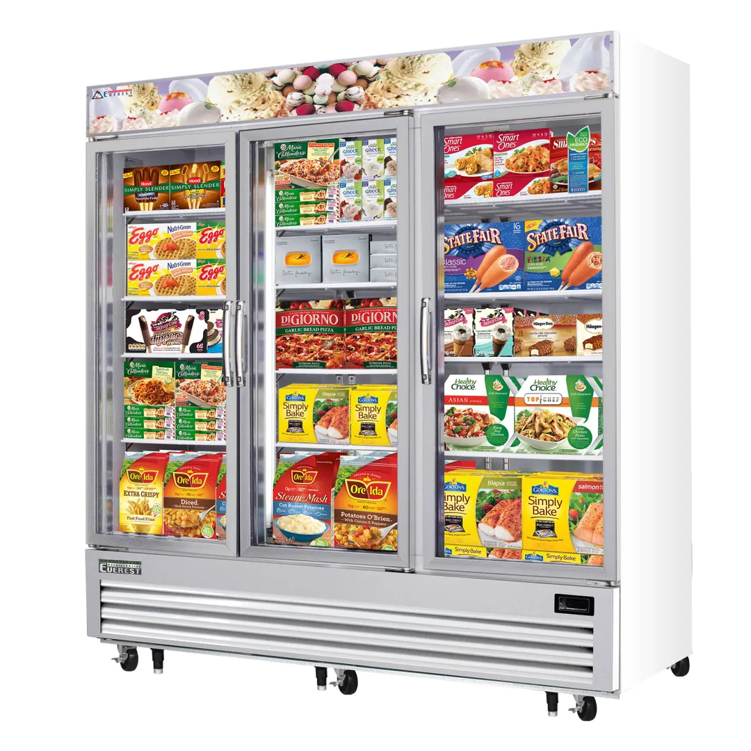 Everest EMGF69 74" 3 Glass Door Freezer Merchandiser in White, 69 cu. ft.