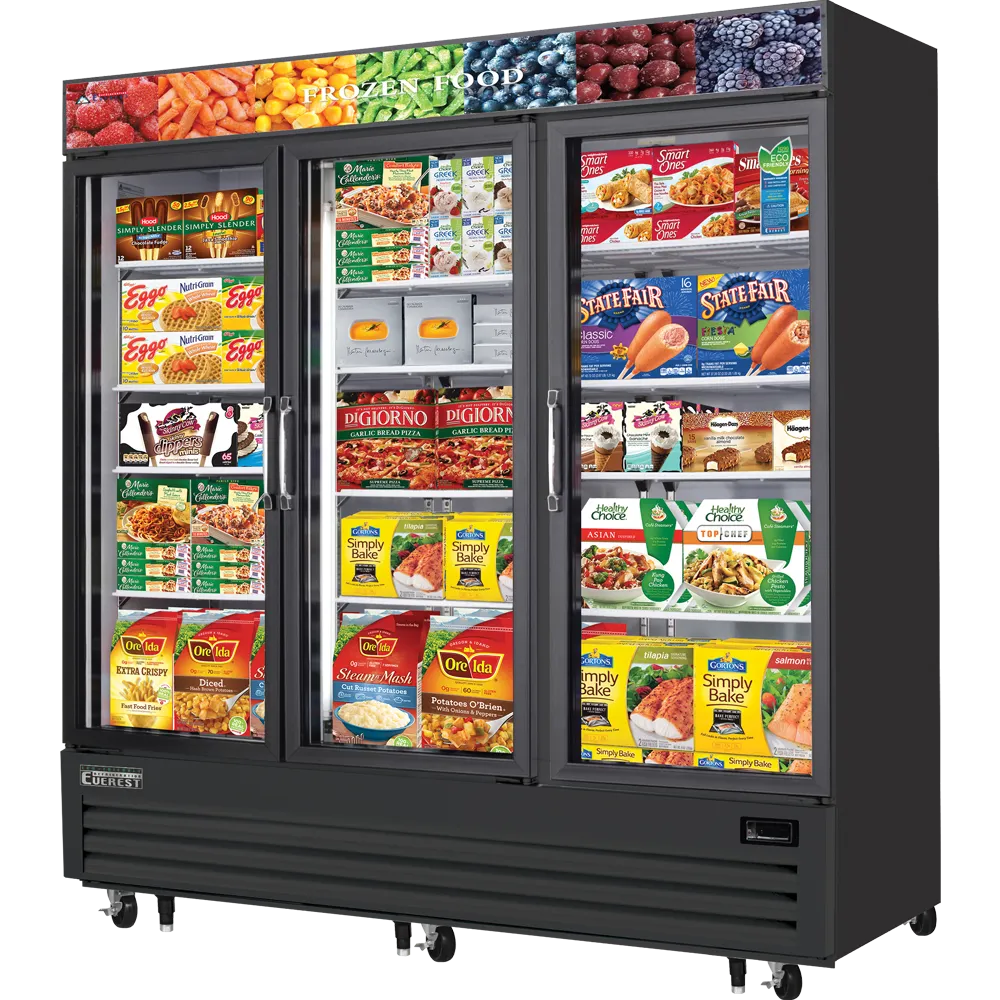 Everest Refrigeration EMGF69B 74" 3 Glass Door Freezer Merchandiser in Black, 69 cu. ft.