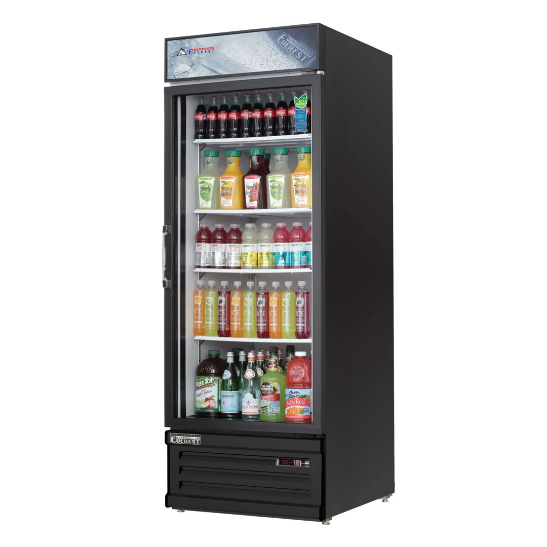 Everest EMGR24B 28" One Door Merchandiser Refrigerator, Black Exterior, 25 cu. Ft