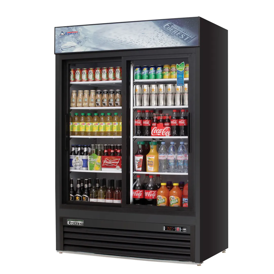 Everest EMGR48B 53" Two Door Merchandiser Refrigerator, Black Exterior, 48 cu. ft.
