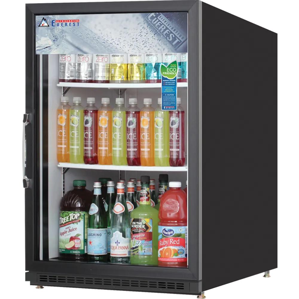 Everest EMGR5B 25" Countertop Glass Door Refrigerator, 5 cu ft, Black Steel Exterior, LED Display