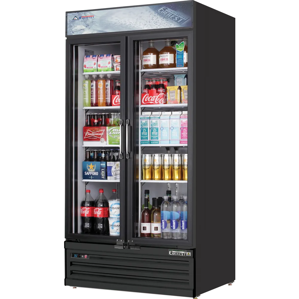 Everest EMSGR33B 39" Two Glass Door Merchandiser Refrigerator in Black, 36 cu. ft.