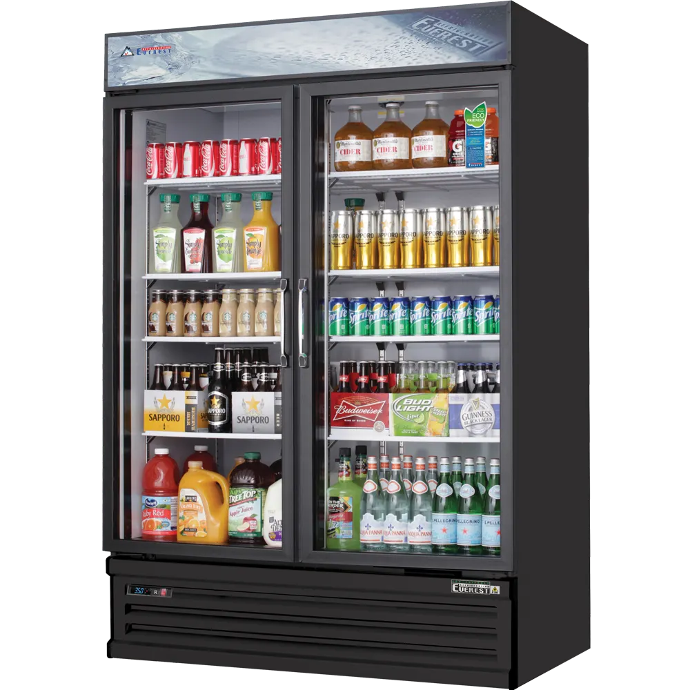 Everest EMSGR48B 53" Two Doors Merchandiser Refrigerator in Black, 50 cu. ft.