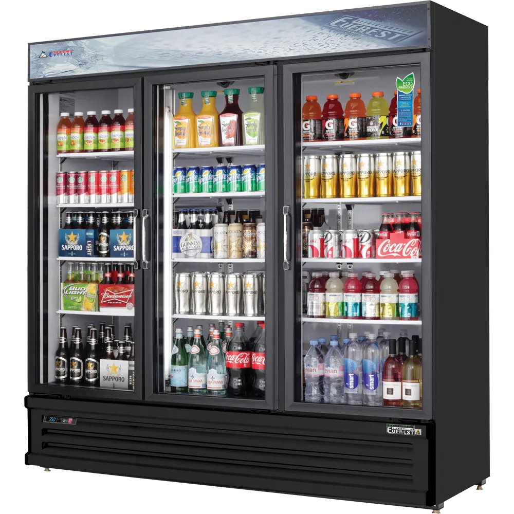 Everest EMSGR69B 72" Three Doors Merchandiser Refrigeratorin Black, 71 cu. ft.