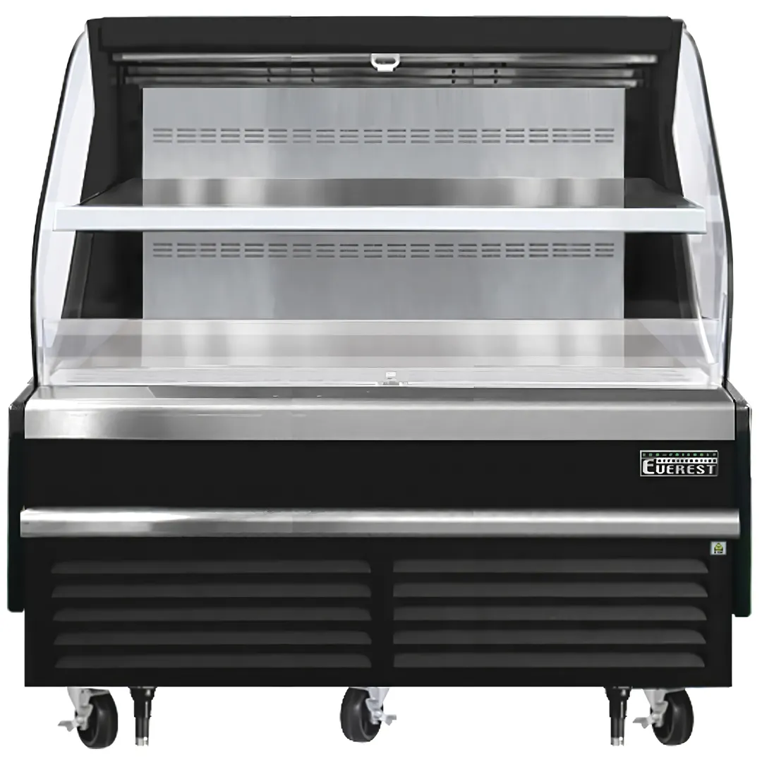 Everest EOMH-60-B-35-T 60" Horizontal Open Air Merchandiser in Black, 2 Shelves, Open Curved, 12.3 cu. ft.