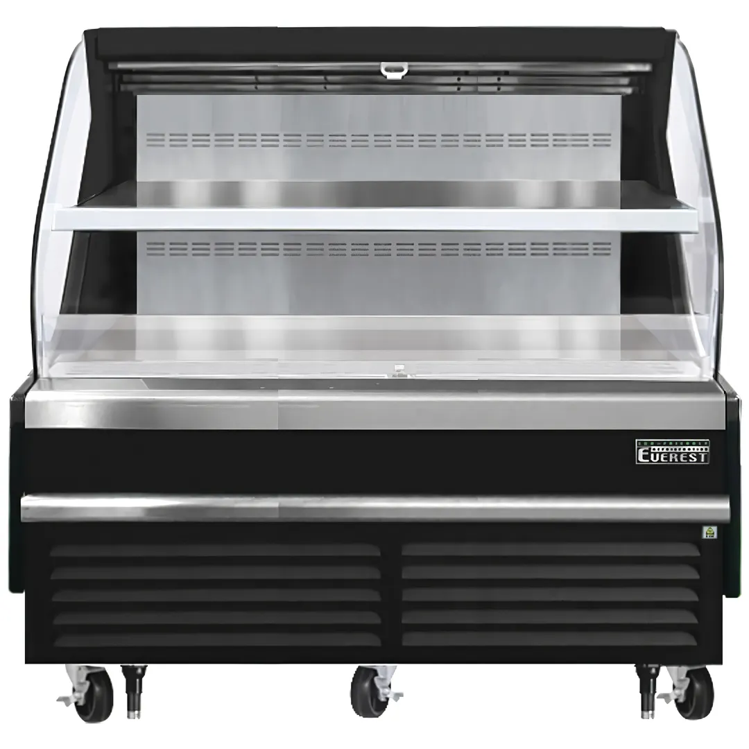 Everest EOMH-72-B-35-T 73" Horizontal Open Air Merchandiser in Black, 2 Shelves, Open Curved, 15.2 cu. ft.