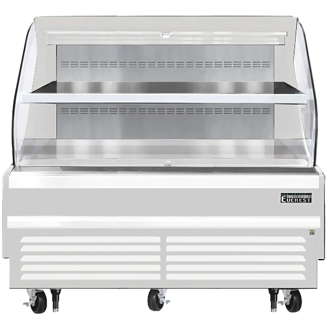 Everest EOMH-72-W-35-T 73" Horizontal Open Air Merchandiser in White, 2 Shelves, Open Curved, 15.2 cu. ft.