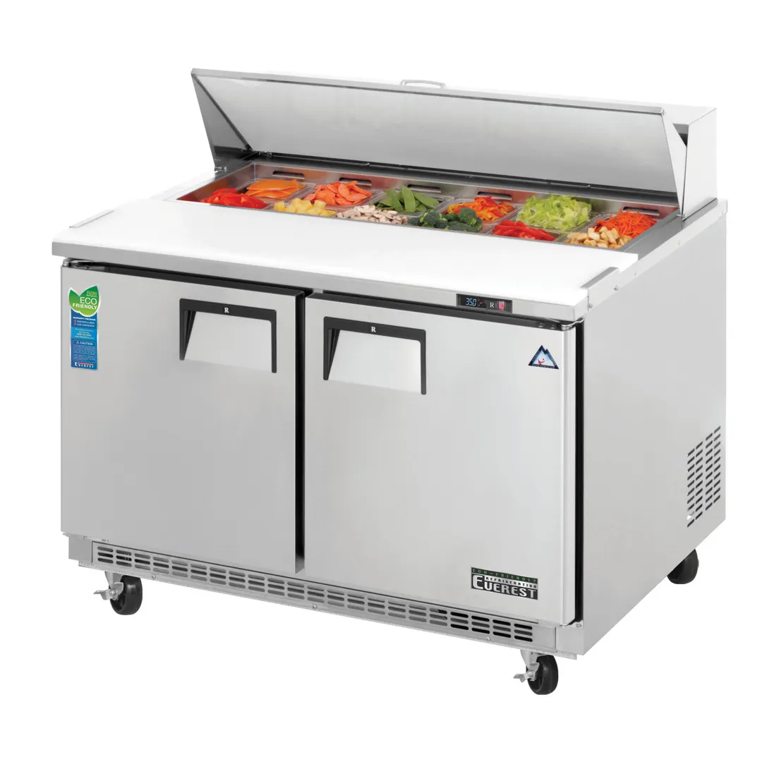Everest EPBNR2 47" Two Section Refrigerated Sandwich/Salad Prep Table w/ 2 Doors, 12 Pans