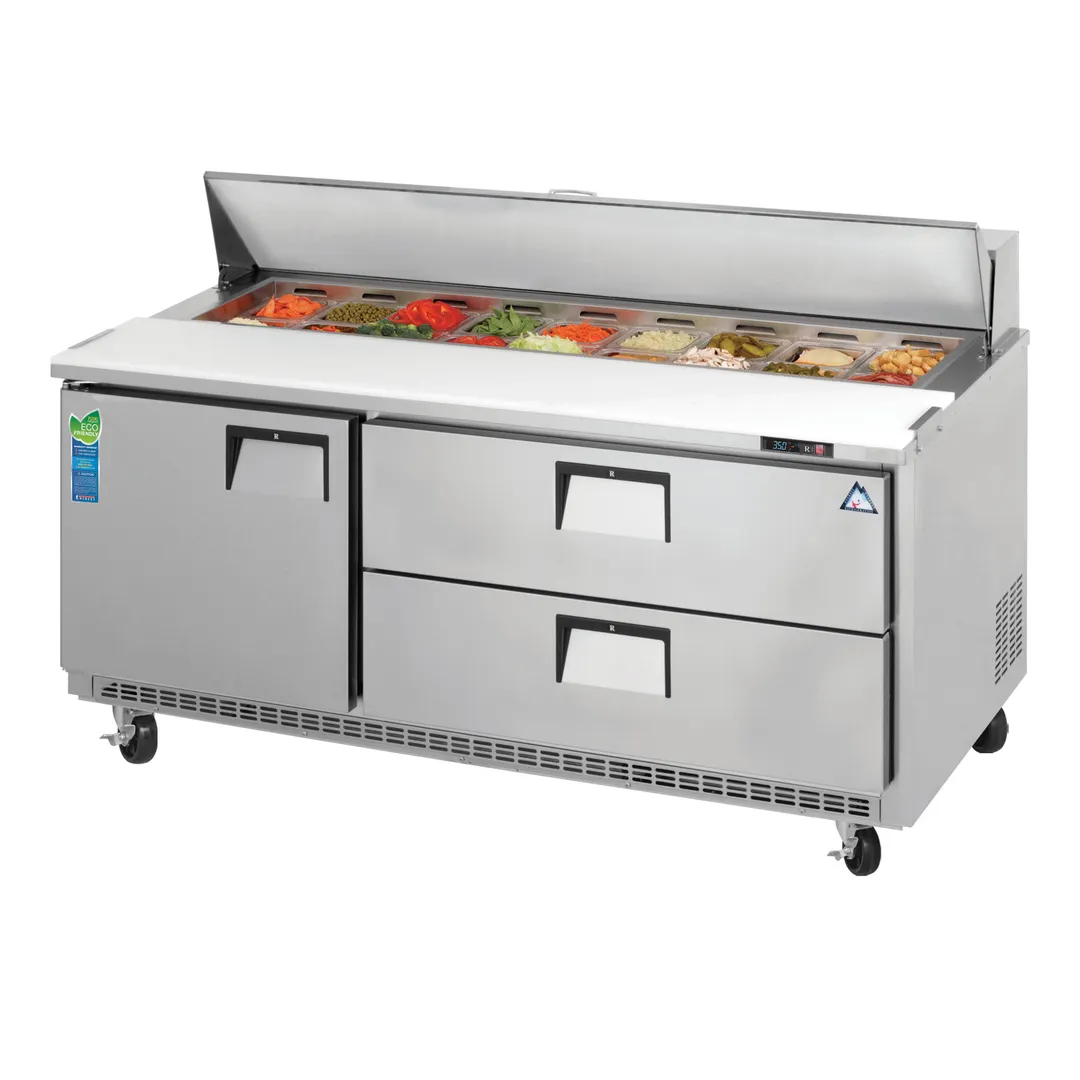 Everest EPBNR3-D2 71" Two Section Sandwich/Salad Prep Table w/ 1 Door & 2 Drawers, 18 Pans