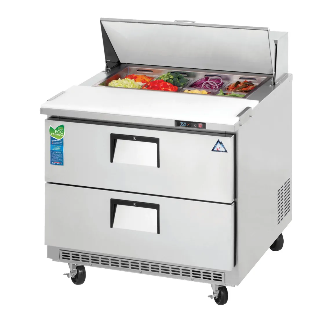Everest EPBNSR2-D2 35" One Section Sandwich/Salad Prep Table w/ 2 Drawers, 8 Pans