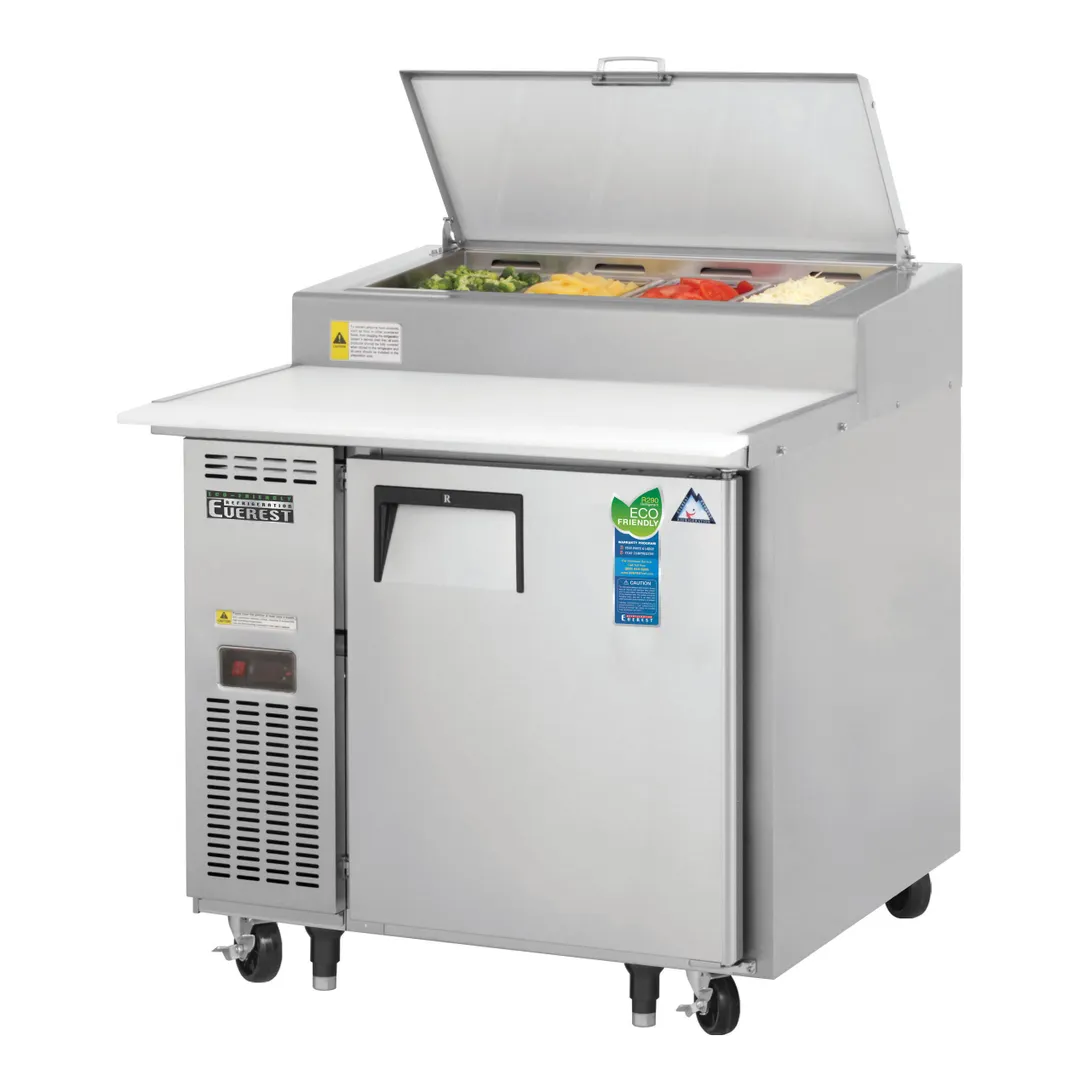 Everest EPPR1 35" 1-Section Refrigerated Pizza Prep Table w/ 1 Door, (4) 1/3 Size Pans