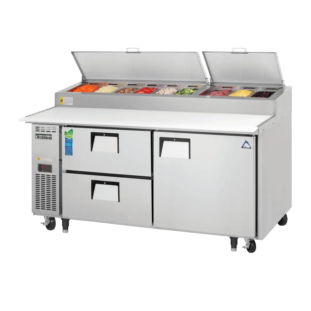 Everest EPPR2-D2 71" 2-Section Refrigerated Pizza Prep Table w/ 2 Drawers & 1 Door