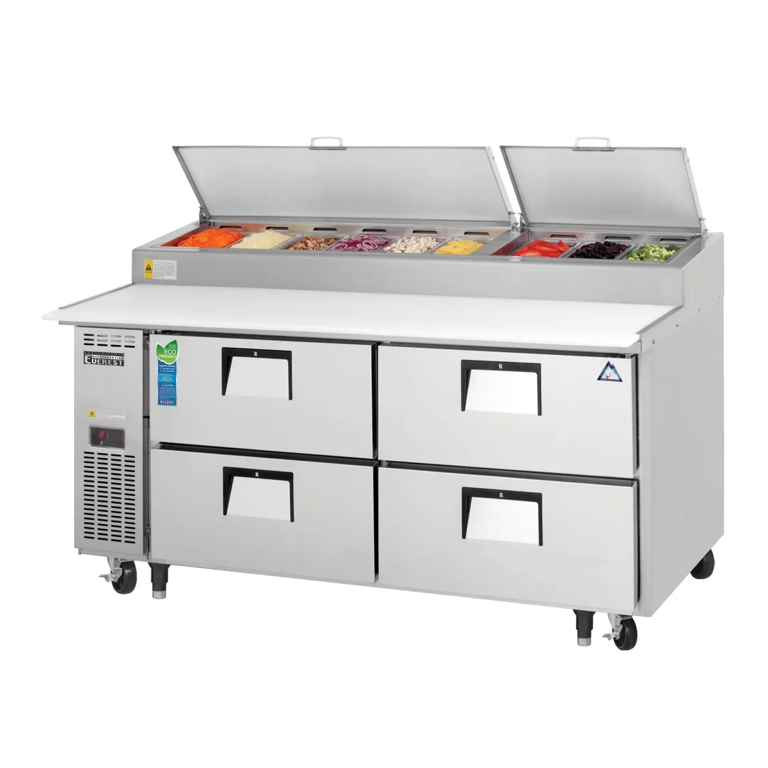 Everest EPPR2-D4 71" 2-Section Refrigerated Pizza Prep Table w/ 4 Drawers, (9) 1/3 Size Pans