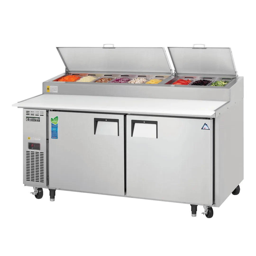 Everest EPPR2 71" 2-Section Refrigerated Pizza Prep Table w/ 2 Doors, (9) 1/3 Size Pans