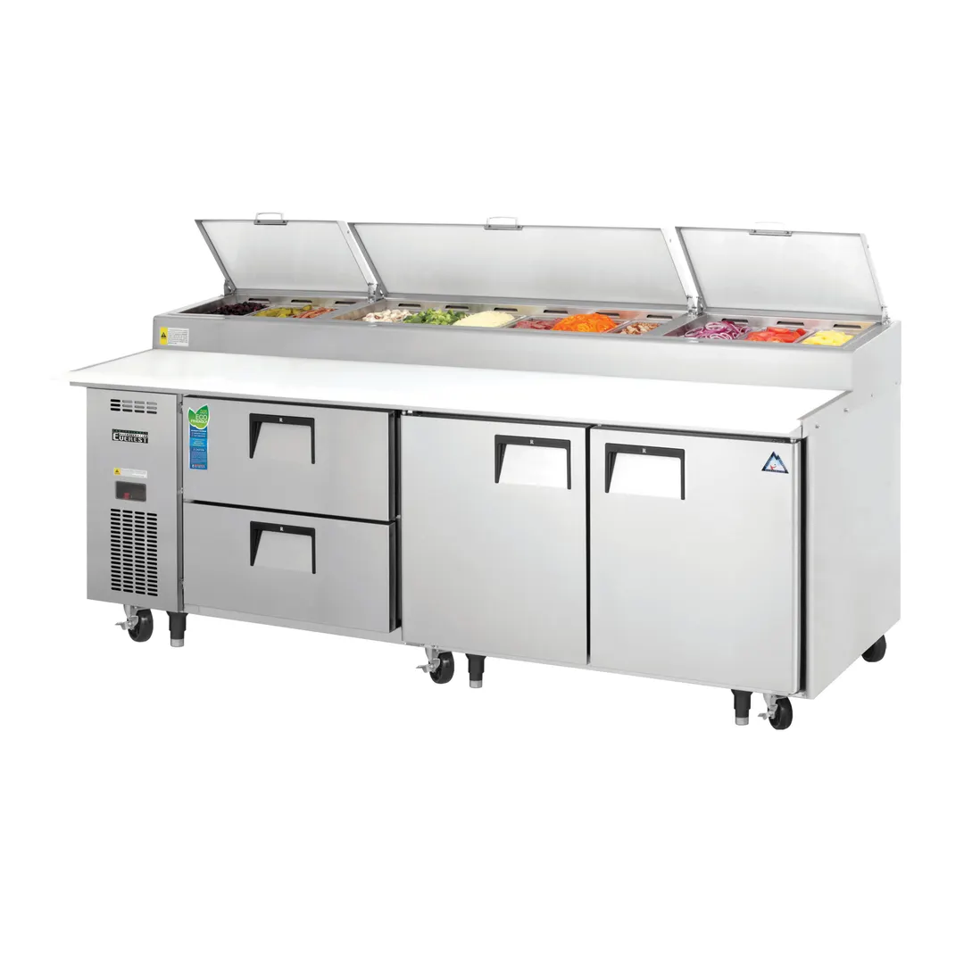 Everest EPPR3-D2 93" 3-Section Refrigerated Pizza Prep Table w/ 2 Doors & 2 Drawers