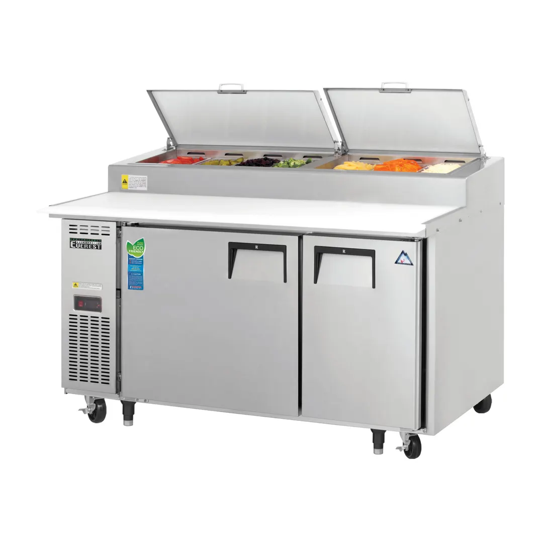 Everest EPPSR2 59" 2-Section Refrigerated Pizza Prep Table w/ 2 Doors, (7) 1/3 Size Pans