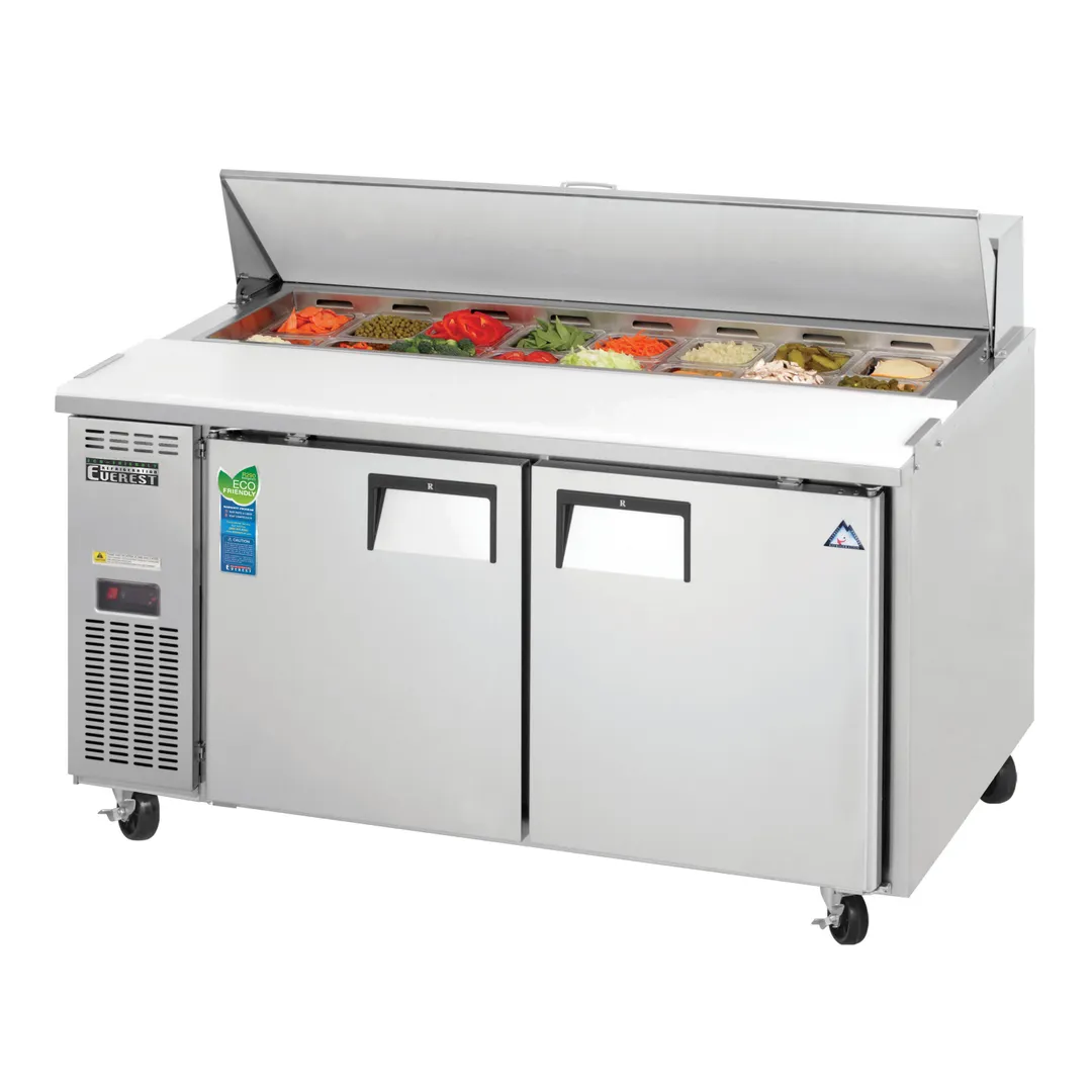 Everest EPWR2 59" Two Section Refrigerated Sandwich/Salad Prep Table w/ 2 Doors, 16 Pans