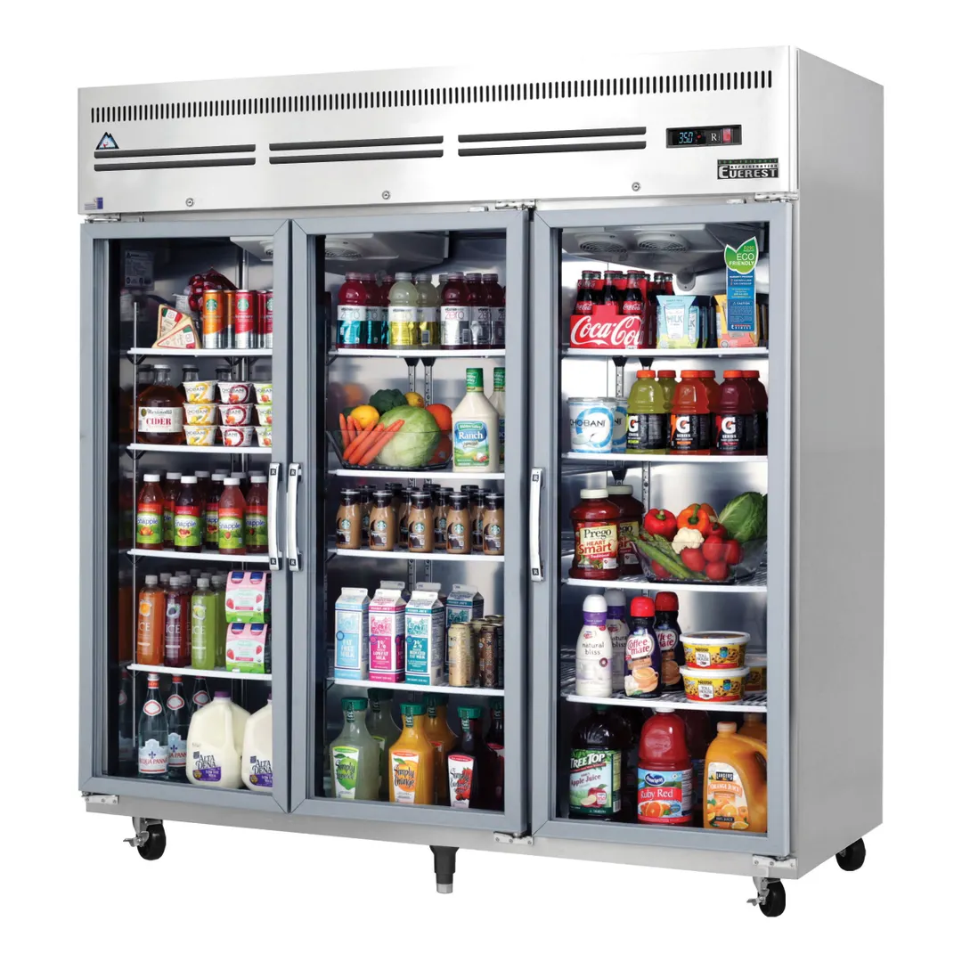 Everest ESGR3A 74" 3-Section Reach-In Refrigerator w/ 3 Glass Full Doors, Top Mount, Stainless Steel, 71 cu. ft.