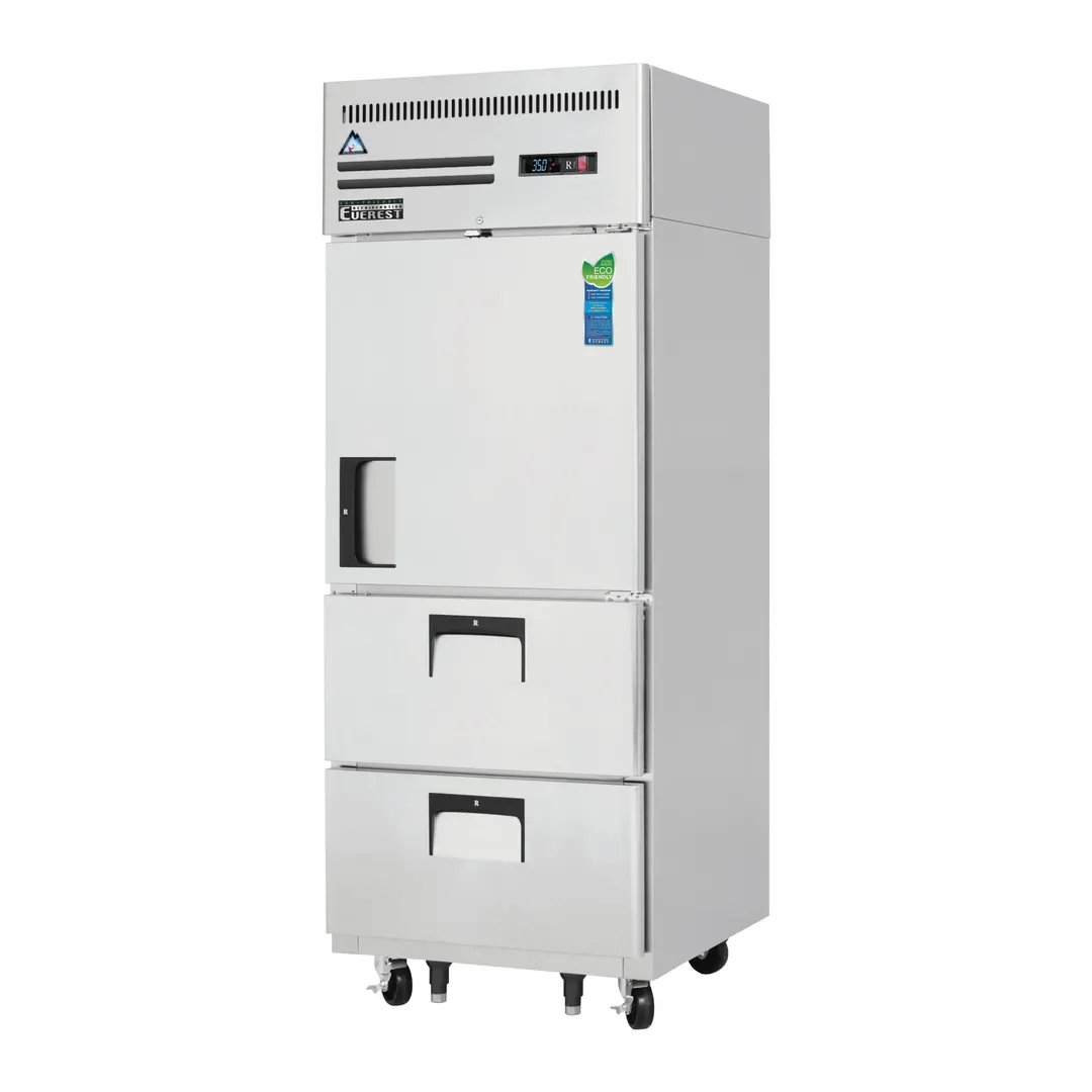 Everest ESR1D2 29" 1-Section Reach-In Refrigerator w/ 1 Solid Half Door and 2 Drawers, Top Mount, Stainless Steel, 23 cu. ft.
