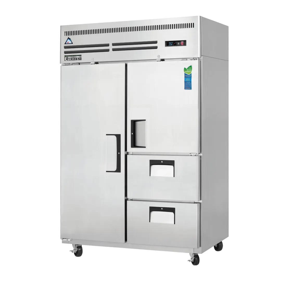 Everest ESR2D2 49" 2-Section Reach-In Refrigerator, 1 Solid Full Door / 1 Solid Half Door / 2 Drawers, Top Mount, Stainless Steel, 48 cu. ft.