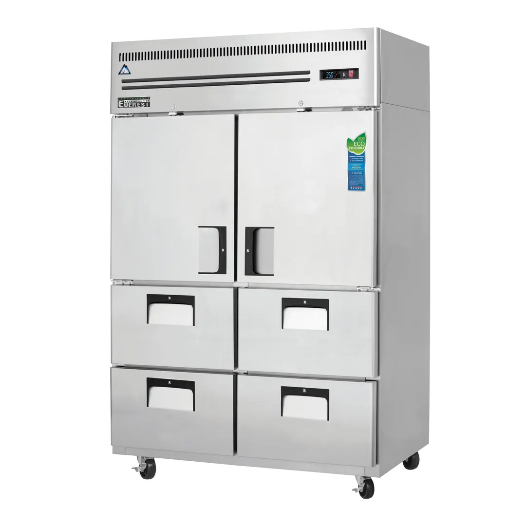 Everest ESR2D4 49" 2-Section Reach-In Refrigerator w/ 2 Solid Half Doors and 4 Drawers, Top Mount, Stainless Steel, 48 cu. ft.
