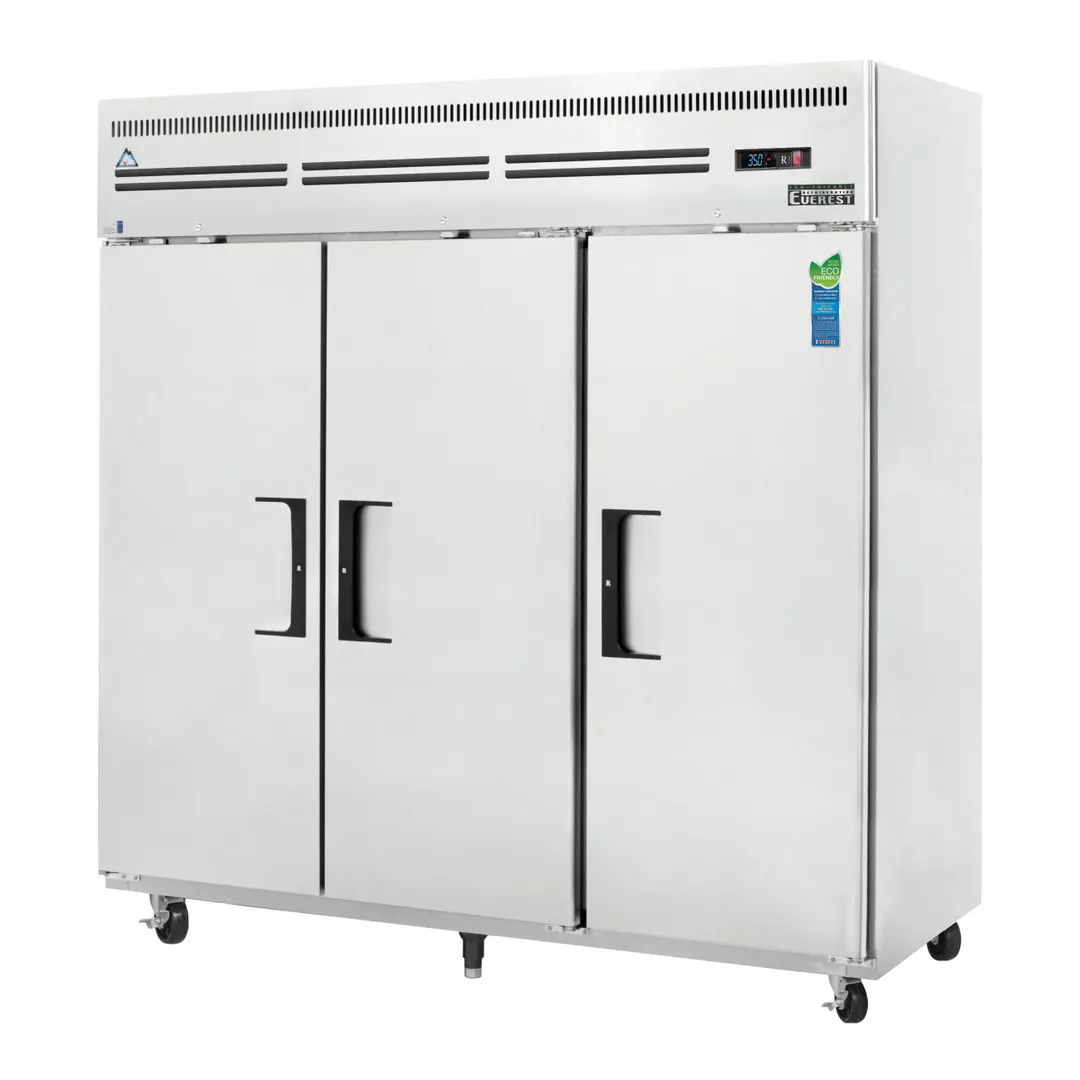 Everest ESR3 74" 3-Section Reach-In Refrigerator w/ 3 Solid Full Doors, Top Mount, Stainless Steel, 71 cu. ft.
