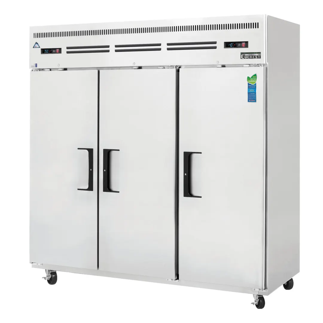 Everest ESRF3 74" 3-Section Reach-In Refrigerator Freezer Combo w/ 3 Solid Doors, Top Mount