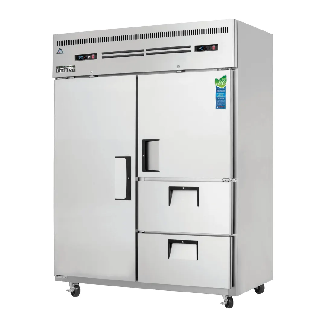 Everest ESWQ2D2 59" 2-Section Reach-In Refrigerator Freezer Combo, 1 Full /1 Half Solid Doors & 2 Drawers, 39.0 (R) & 13.0 (F) cu. ft.