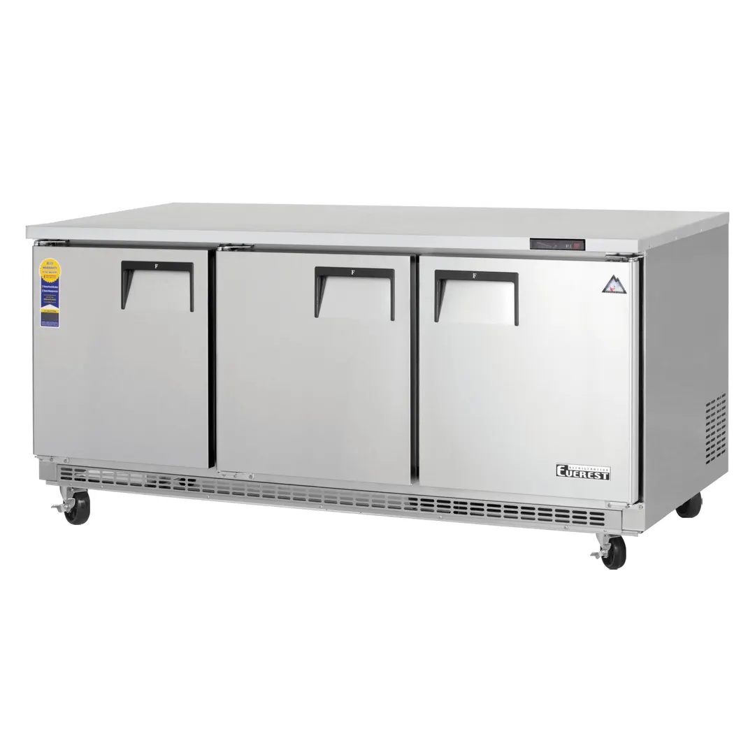Everest Refrigeration ETBF3 71" 3-Door Front Breathing Worktop Freezer, Stainless Steel, 22.0 cu. ft.