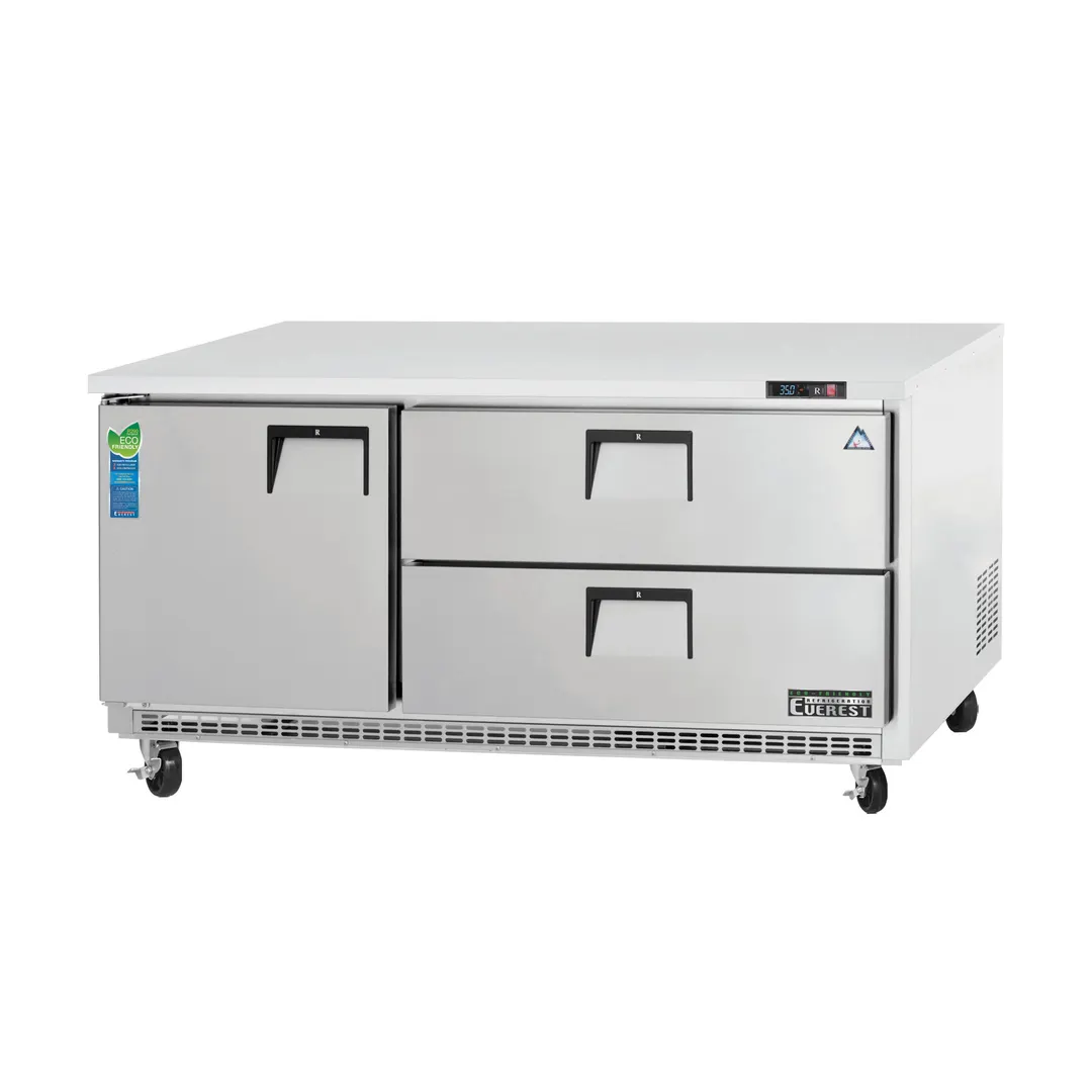 Everest ETBR3-D2 71" 1-Door & 2-Drawer Undercounter Refrigerator, Stainless, Front Breathing, 22 cu. ft.