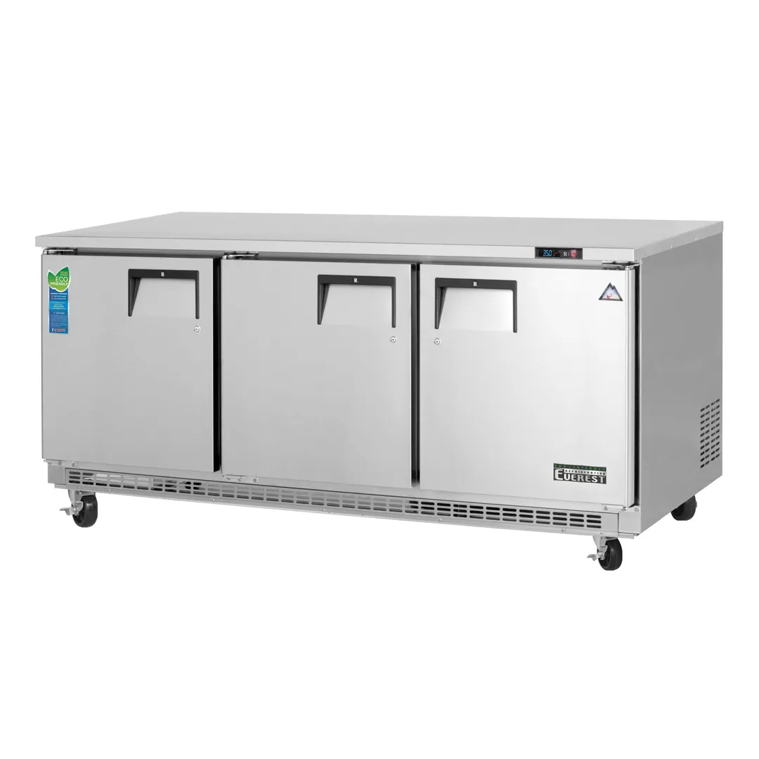 Everest ETBR3 71" 3-Section Undercounter, Stainless Steel, Front Breathing, 22 cu. ft., 3 Doors