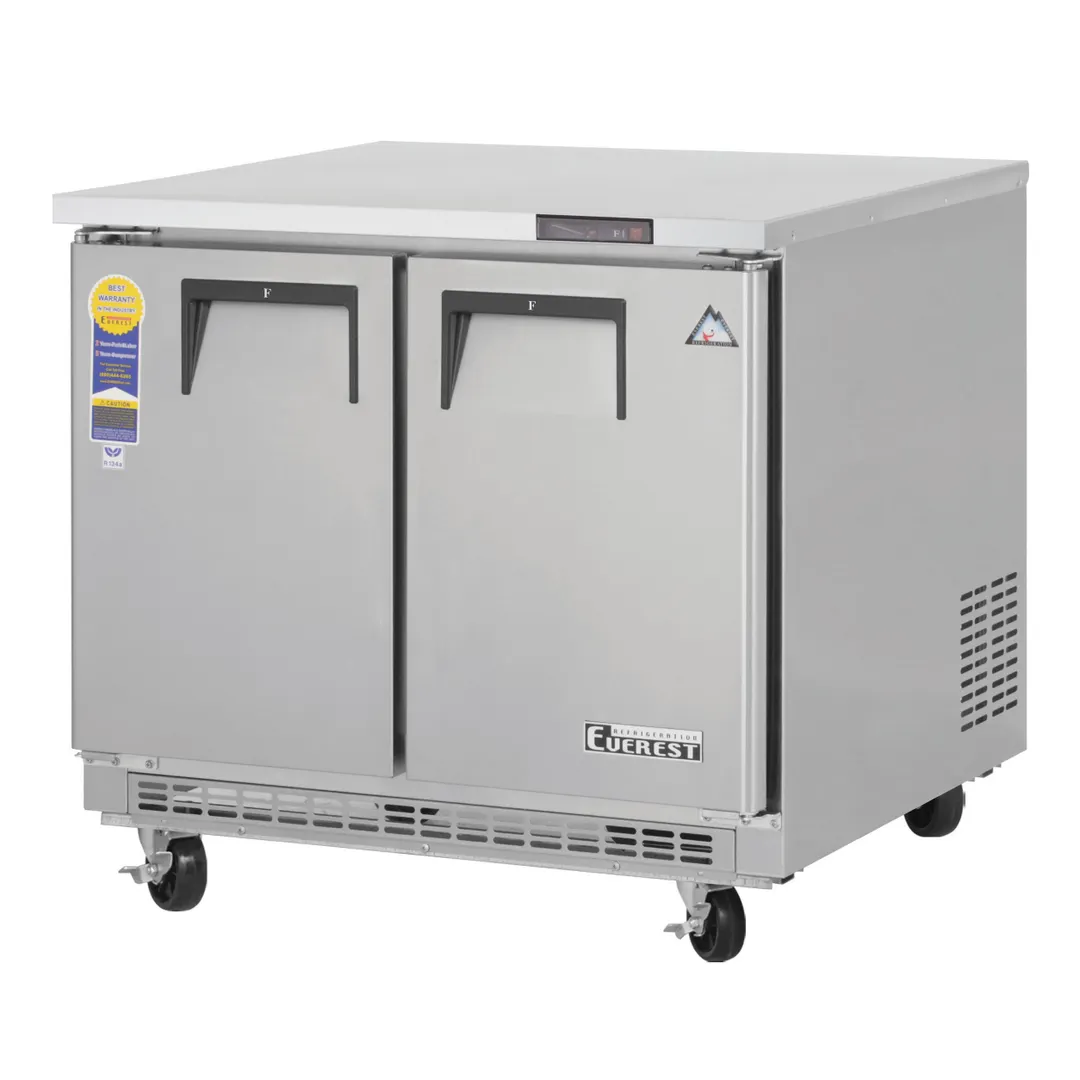 Everest ETBSF2 36" 2-Door Undercounter Freezer, Stainless Steel, Front Breathing, 10 cu. ft.