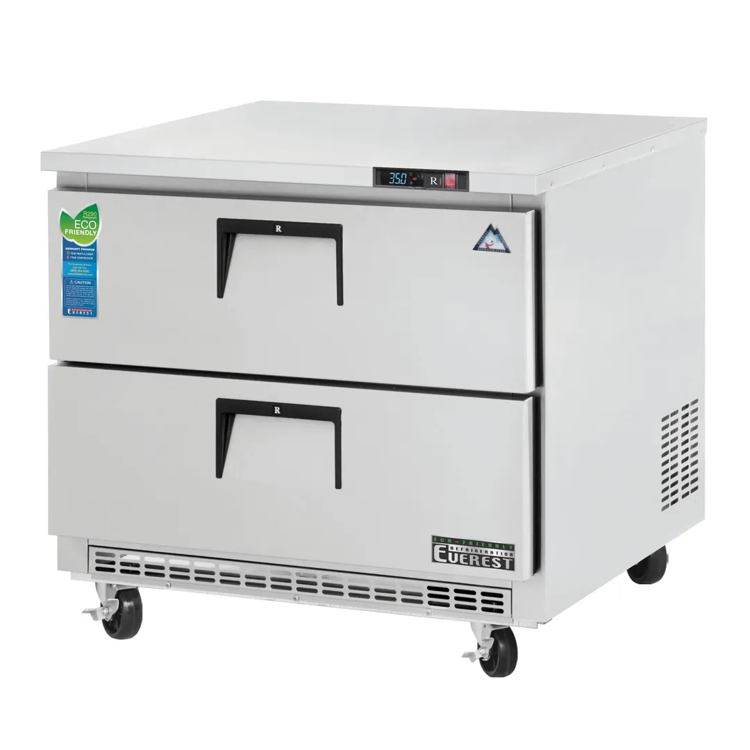 Everest ETBSR2-D2 36" 2-Drawer Undercounter Refrigerator, Stainless Steel, Front Breathing, 10 cu ft
