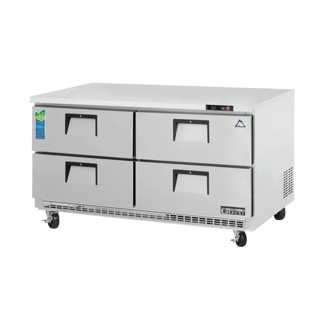 Everest ETBWR2-D4 59" 4-Drawer Undercounter Refrigerator, Steel Finish, Breathing, 18 Cu Ft