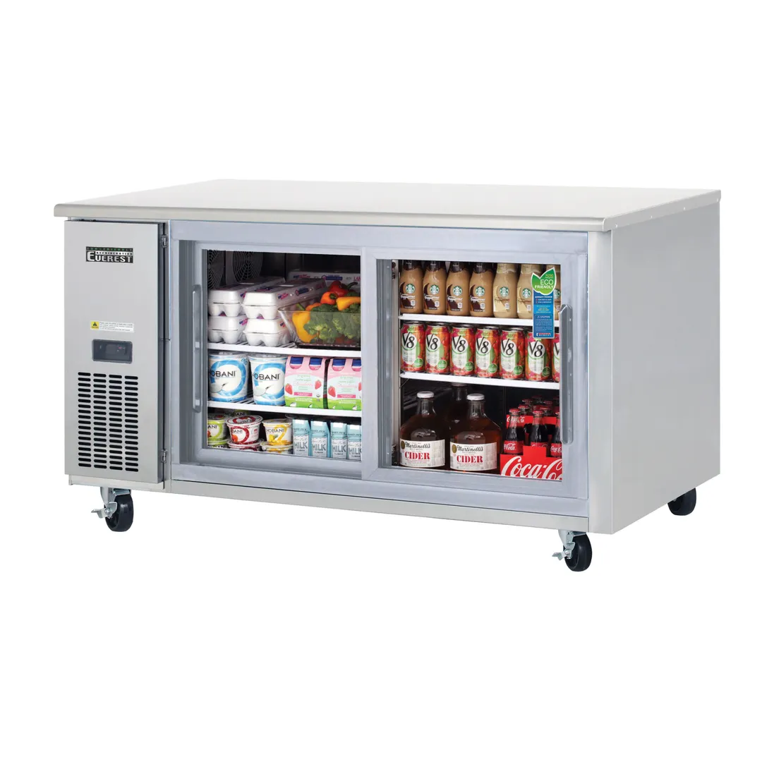 Everest ETGR2 59" Two Section Undercounter Refrigerator w/ 2 Sliding Glass Doors, 18 cu. ft.