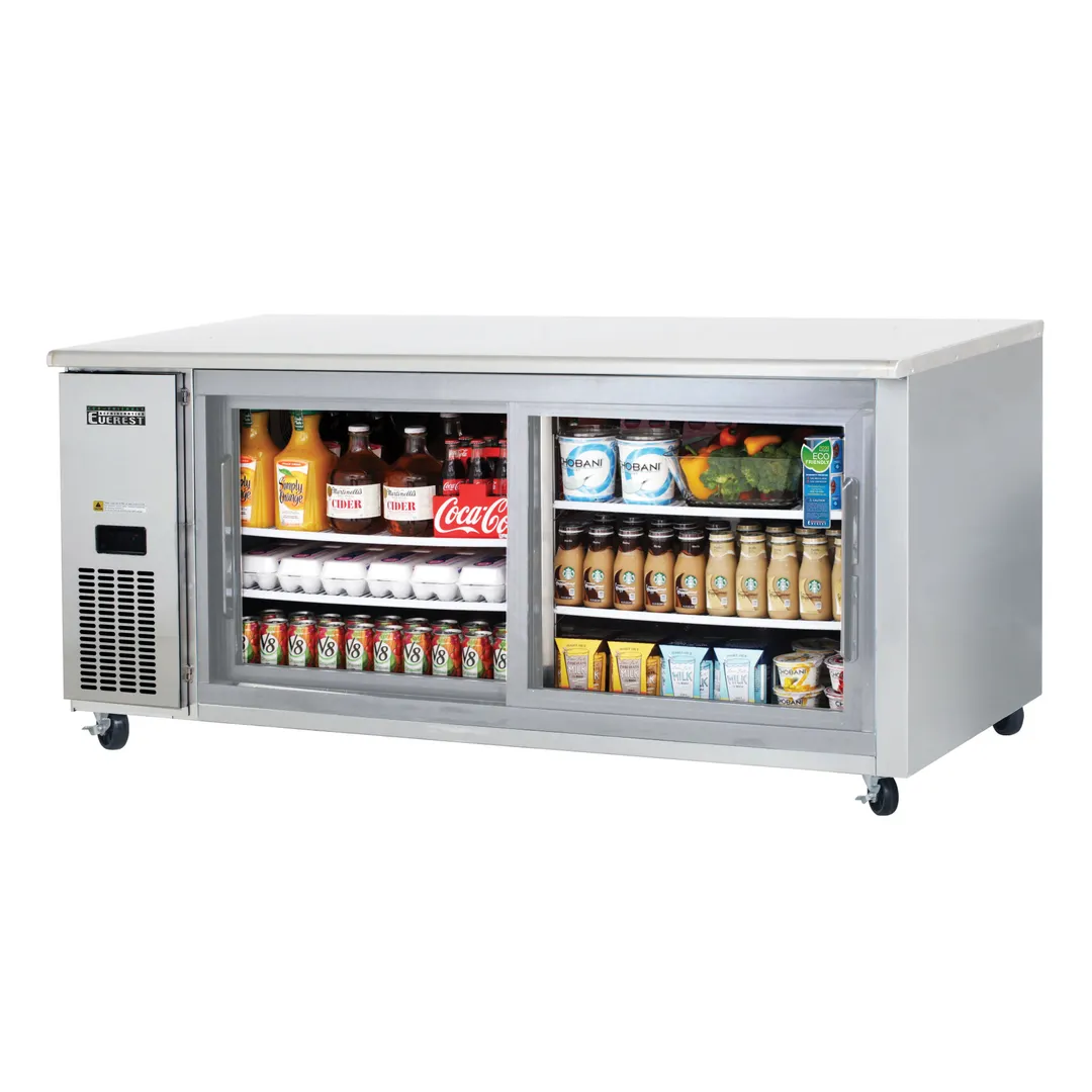Everest ETGWR2 71" Two Section Undercounter Refrigerator w/ 2 Sliding Glass Doors, 22 cu. ft.