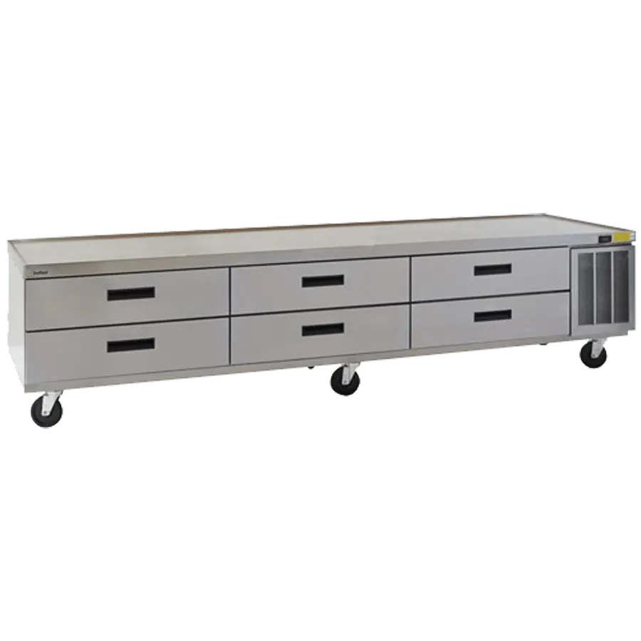Delfield F29110CP 110" 3-Section Low Profile Refrigerated Chef Base w/ 6 Drawers