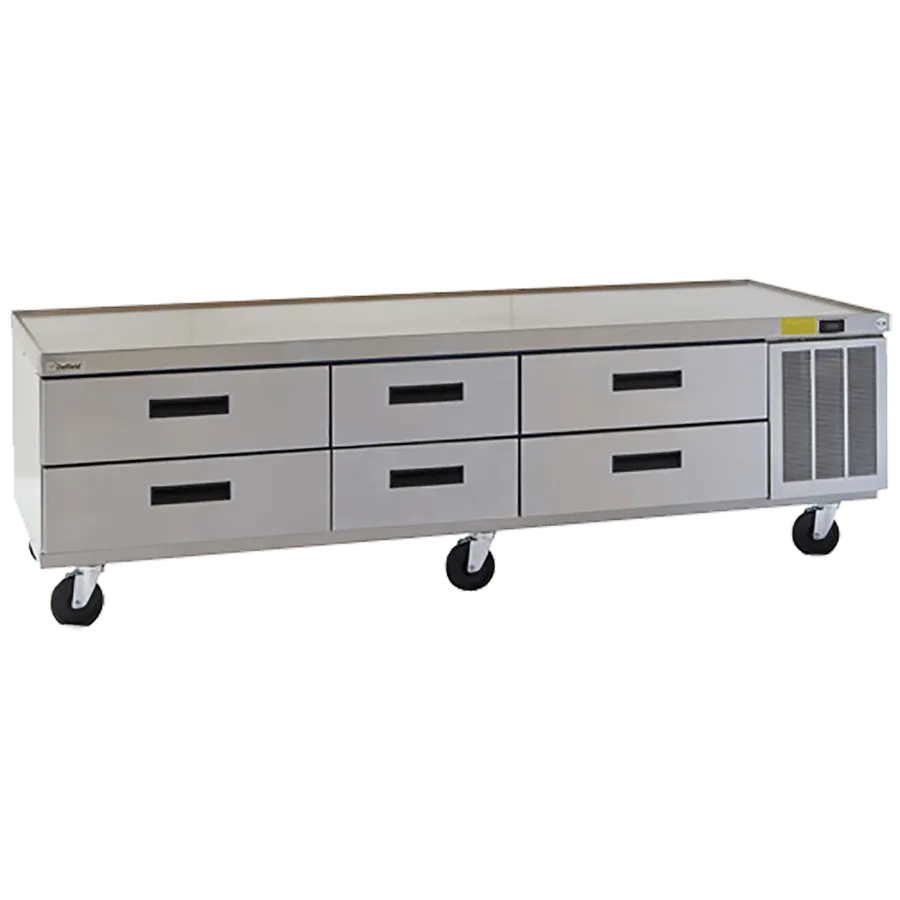Delfield F2996CP 96" 3-Section Low Profile Refrigerated Chef Base w/ 6 Drawers