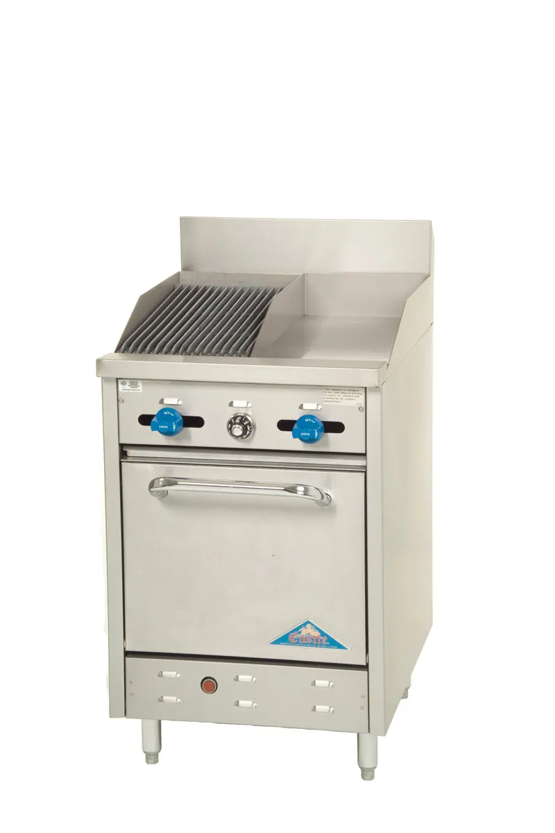 Comstock-Castle F318-12-1RB 24" Gas Restaurant Range w/ (1) 12" Griddle, (1)12 "Charbroiler, (1) Space Saver Oven, 70.000 BTU 