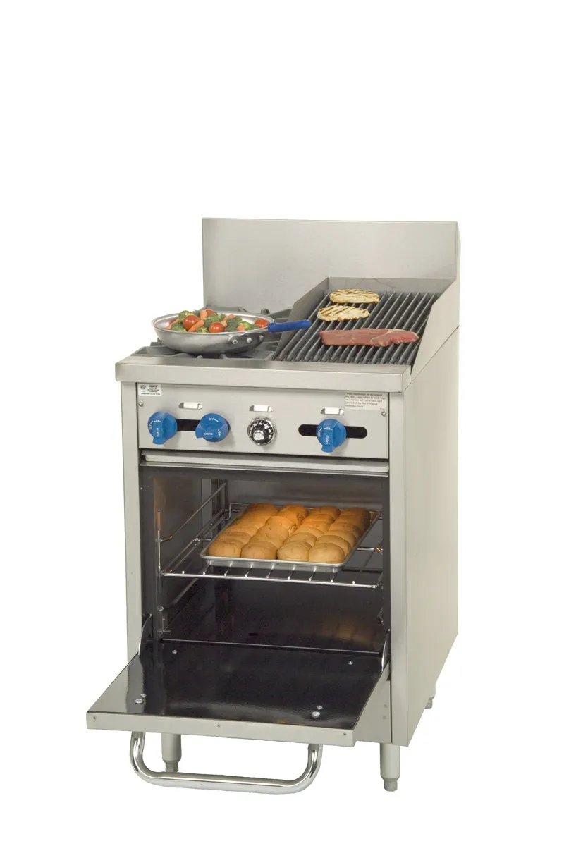 Comstock-Castle F318-1RB 24" Gas Restaurant Range w/ (2) Open Burners, (1) 12" Charbroiler, (1) Space Saver Oven, 98.000 BTU