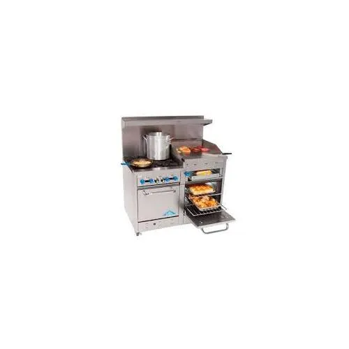 Comstock-Castle F3218-1RB 48" Gas Restaurant Range w/ (6) Open Burners, 12" Charbroiler, (2) Space Saver Ovens, 143.000 BTU