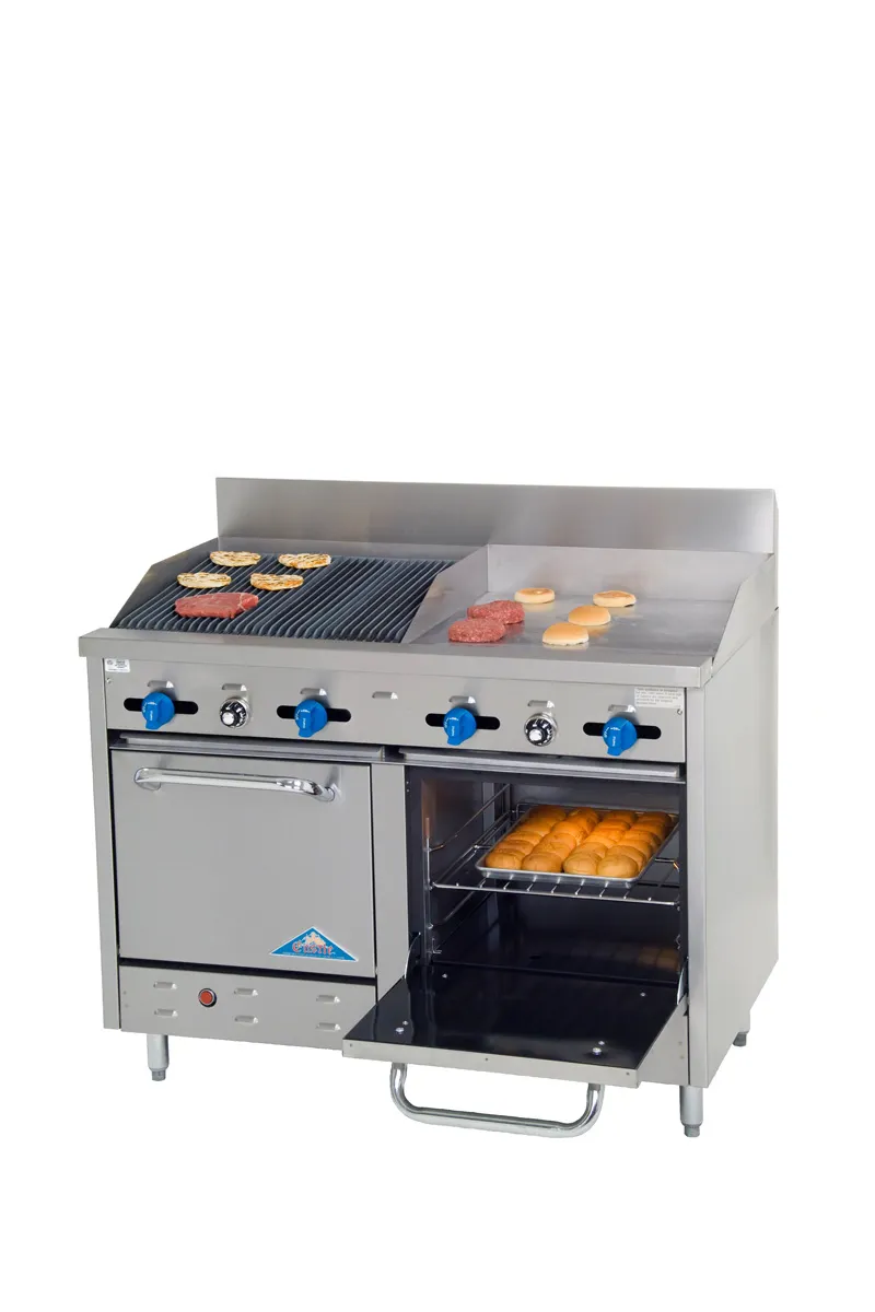 Comstock-Castle F3218-24-2RB 48" Gas Restaurant Range w/ 24" Griddle, 24" Charbroiler, (2) Space Saver Ovens, 140.000 BTU