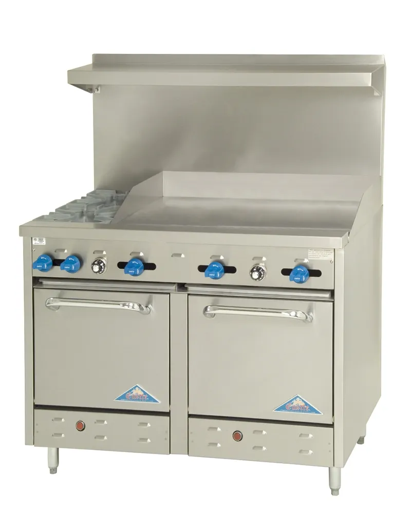 Comstock-Castle F3218-36 48" Gas Restaurant Rangee w/ (2) Open Burners, 36" Griddle, (2) Space Saver Ovens, 158.000 BTU