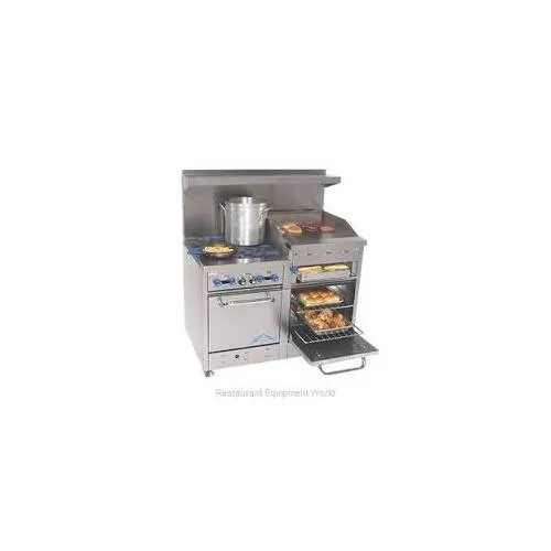 Comstock-Castle F3218-36B 48" Gas Restaurant Range w/ (2) Open Burners, 36" Raised Griddle, (2) Space Saver Ovens, 174.000 BTU 