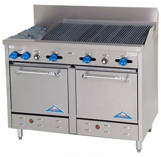 Comstock-Castle F3218-3RB 48" Gas Restaurant Range w/ (2) Open Burners, 36" Charbroiler, (2) Space Saver Ovens, 192.000 BTU