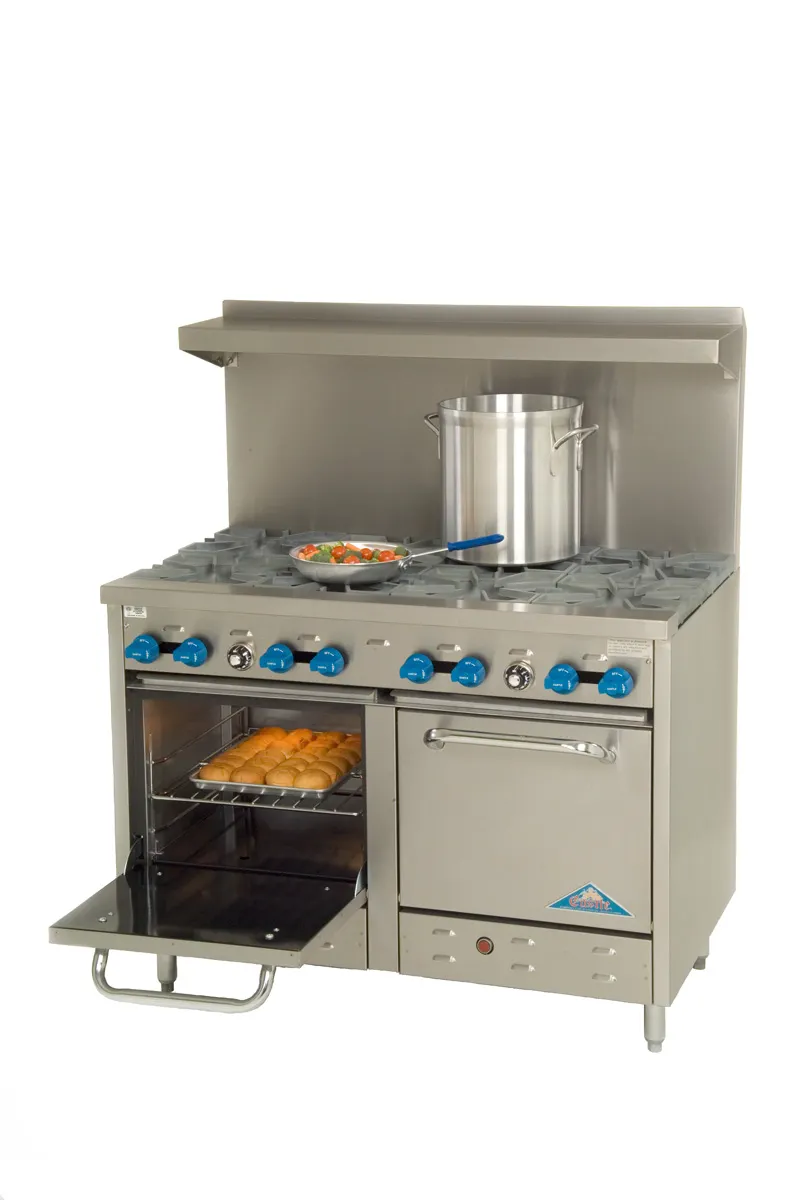 Comstock-Castle F3218 48" Gas Restaurant Range w/ (8) Open Burners, (2) Space Saver Ovens, 264.000 BTU