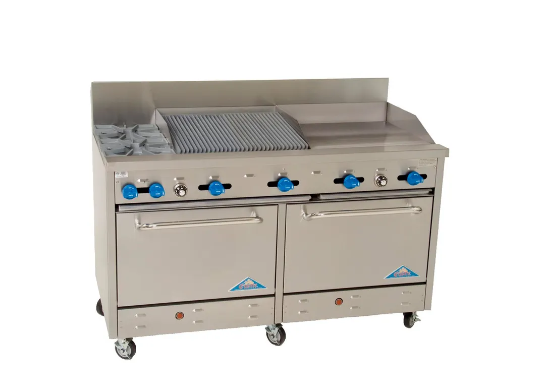 Comstock-Castle F3226-24-2RB 60" Gas Restaurant Range w/ (2) Open Burners, 24" Griddle, 24" Charbroiler, (2) Standard Ovens, 198.000 BTU