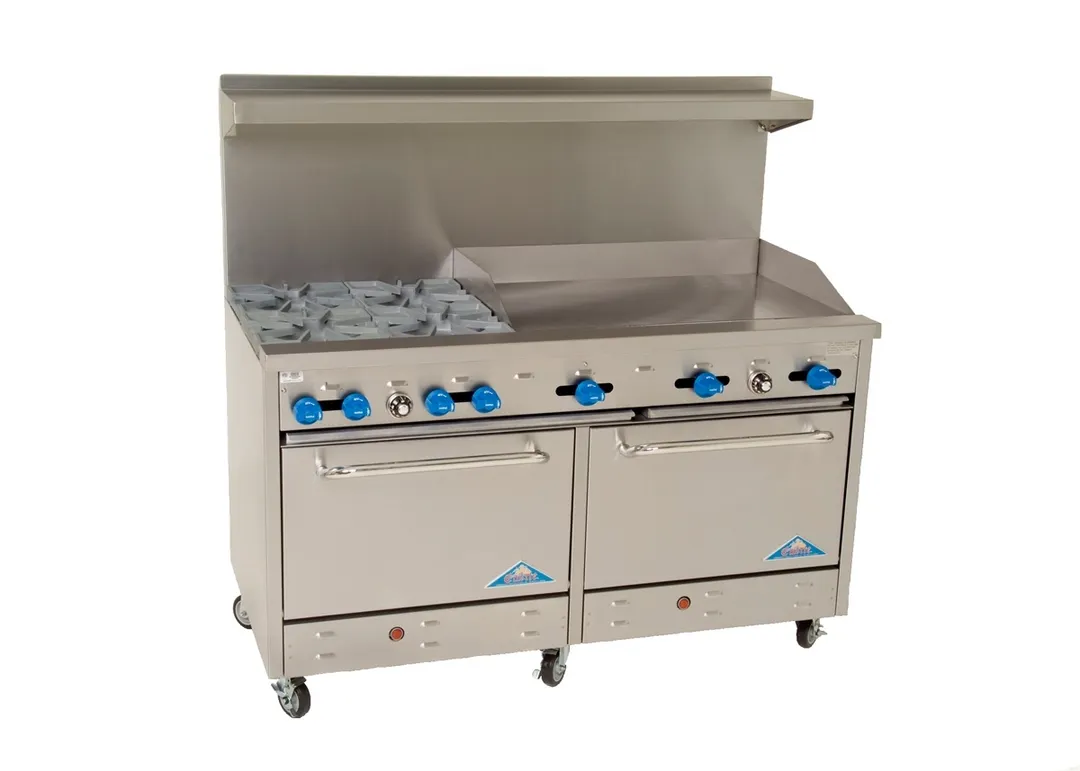 Comstock-Castle F3226-36 60" Gas Restaurant Range w/ (4) Open Burners, (1) 36" Griddle, (2) Standard Ovens, 240.000 BTU