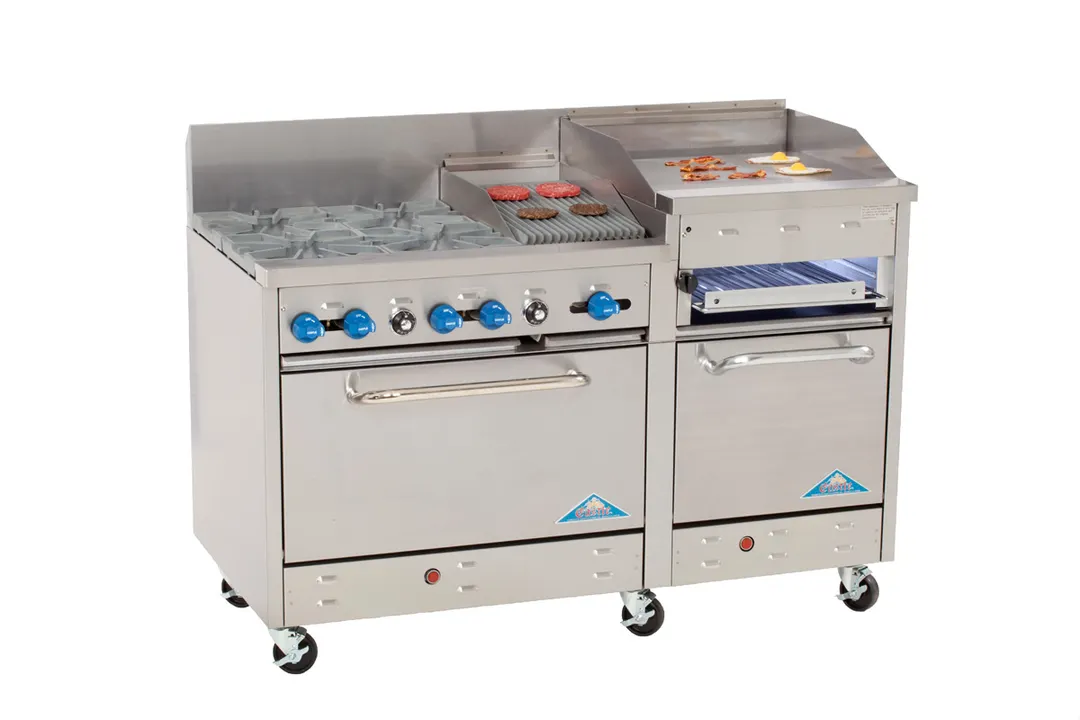 Comstock-Castle F33018-1RB-24B 60" Gas Restaurant Range w/ (4) Open Burners, (1) 24" Griddle, (1) 12" Charbroiler, (2) Standard Ovens, 240.000 BTU
